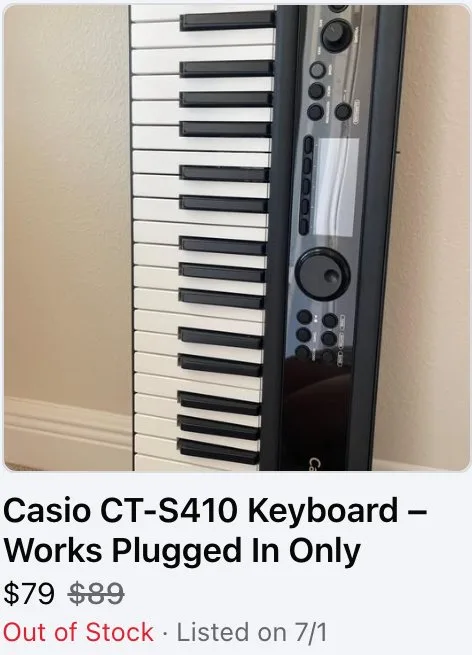 Casio Keyboard, sold $79