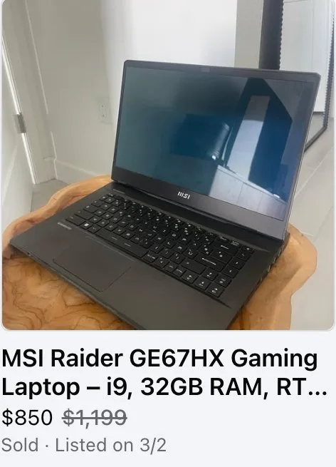 Gaming Laptop, sold $850