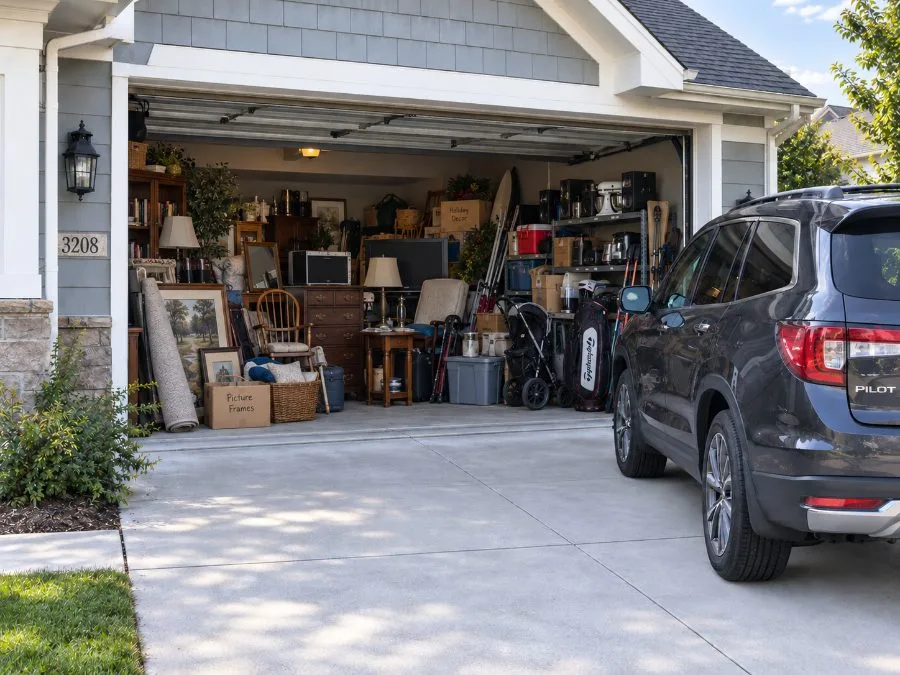 A garage full of belongings