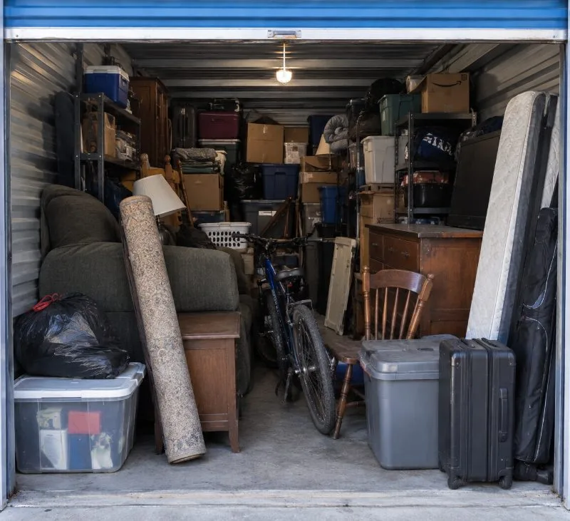 A storage unit packed to the ceiling