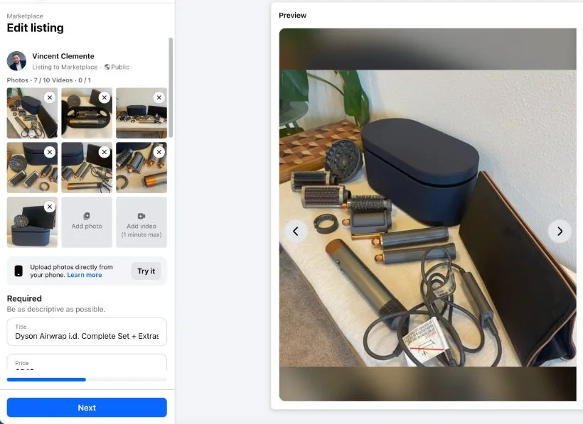 A Marketplace listing being written