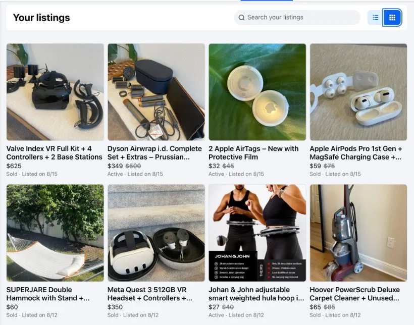 A grid of live Marketplace listings